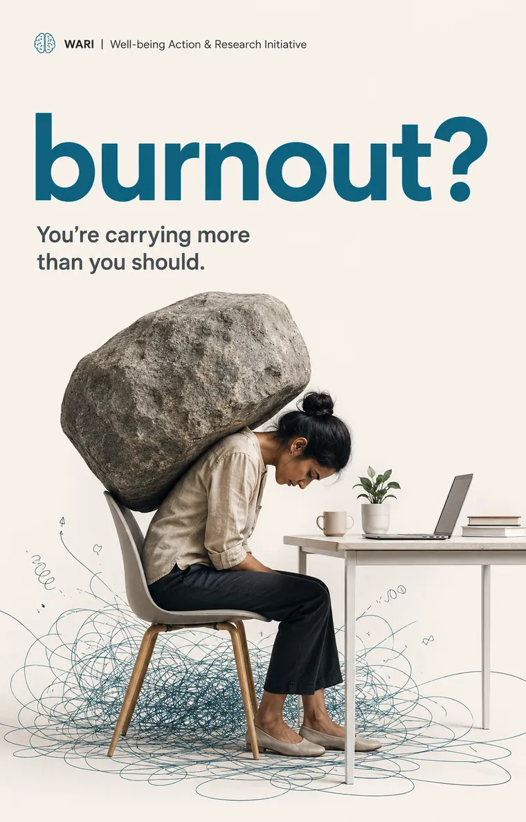 Burnout awareness ad with boulder metaphor photograph, for WARI