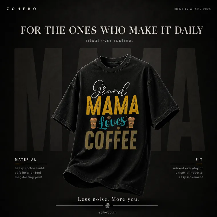 Zohebo apparel graphic tee design: Grand Mama Loves Coffee